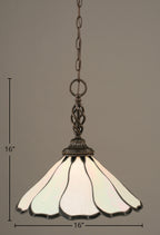 Eleganté One Light Pendant in Dark Granite with 16" Pearl & Black Flair Art Glass Shade