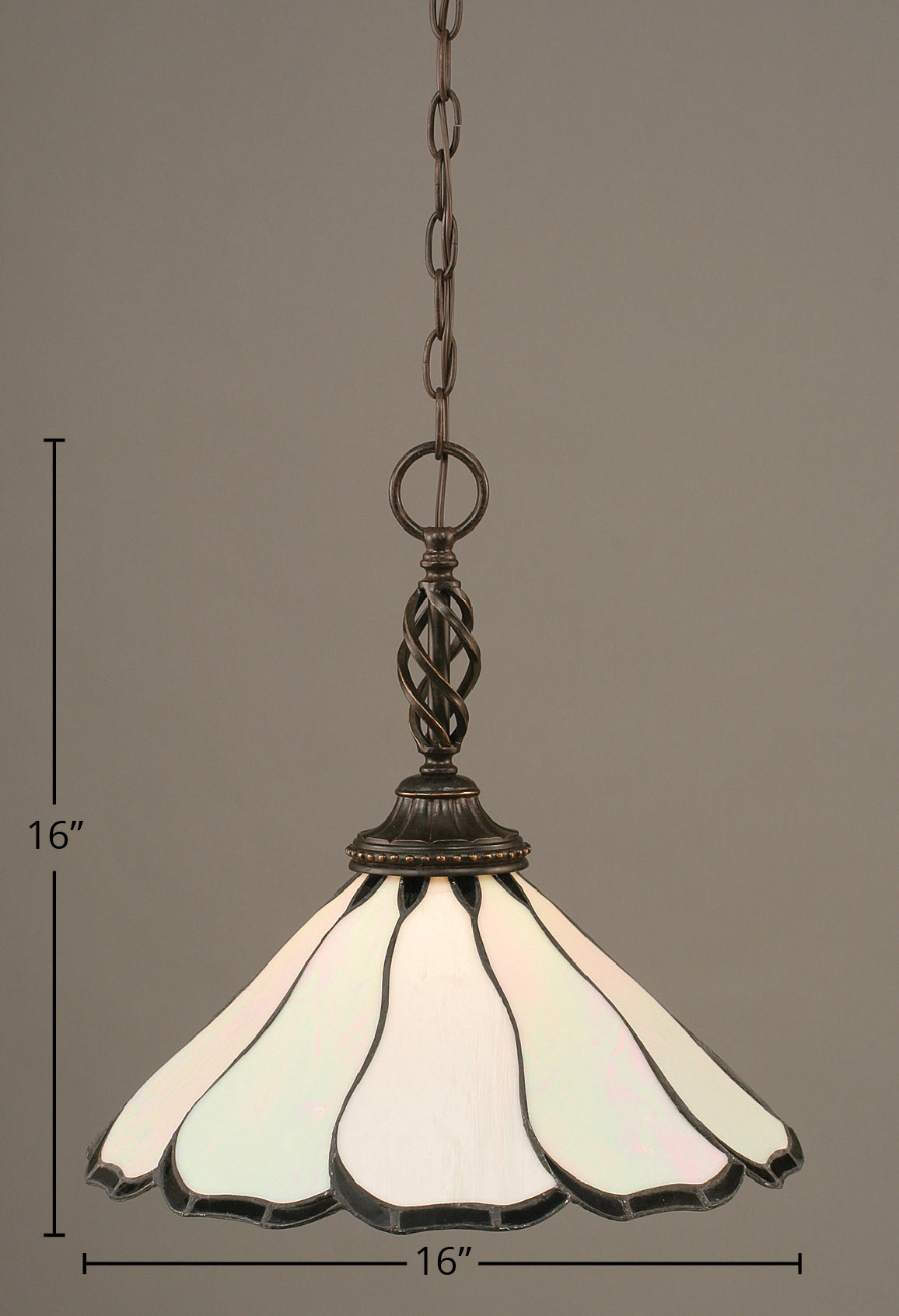 Eleganté One Light Pendant in Dark Granite with 16" Pearl & Black Flair Art Glass Shade