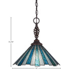 Eleganté One Light Pendant in Dark Granite with 16" Sea Ice Art Glass Shade