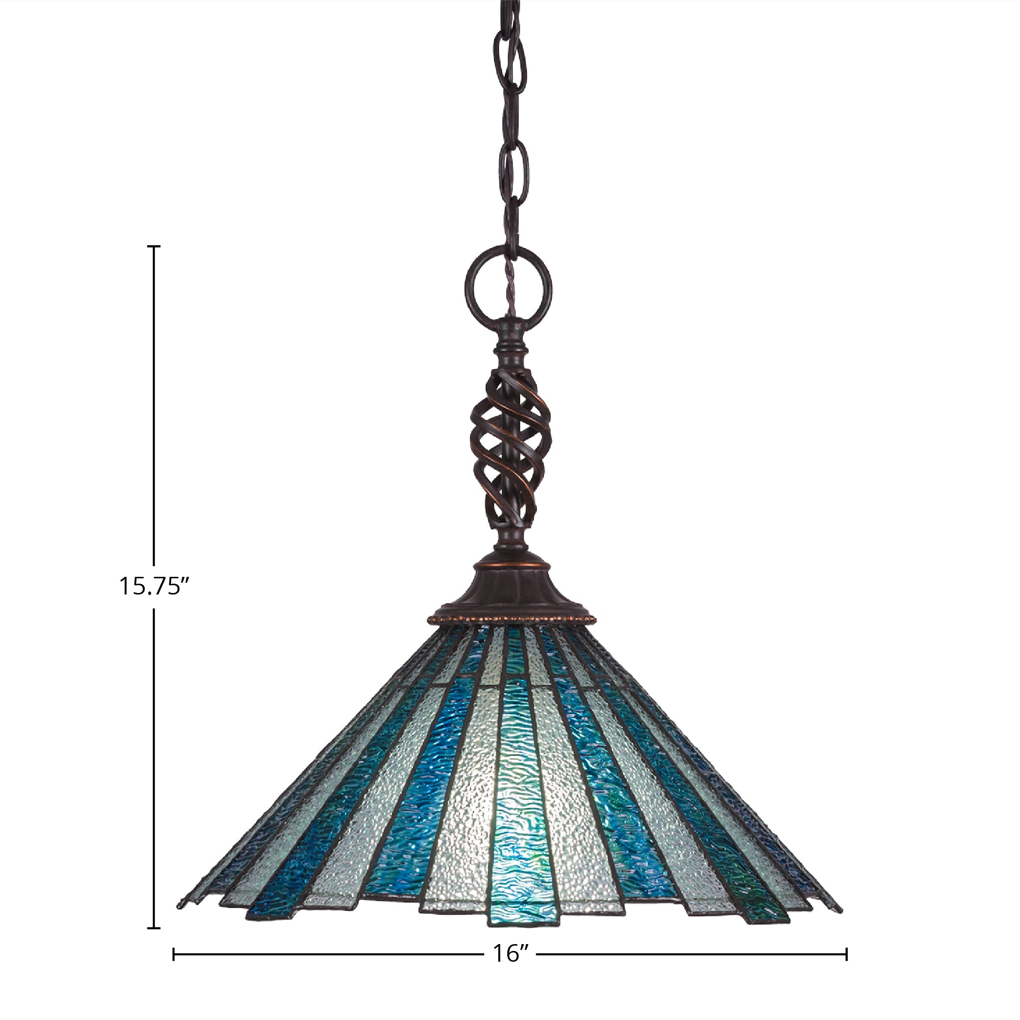 Eleganté One Light Pendant in Dark Granite with 16" Sea Ice Art Glass Shade