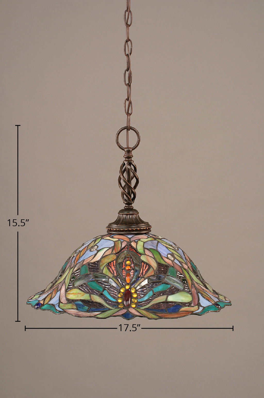 Eleganté One Light Pendant in Dark Granite with 19" Kaleidoscope Art Glass Shade