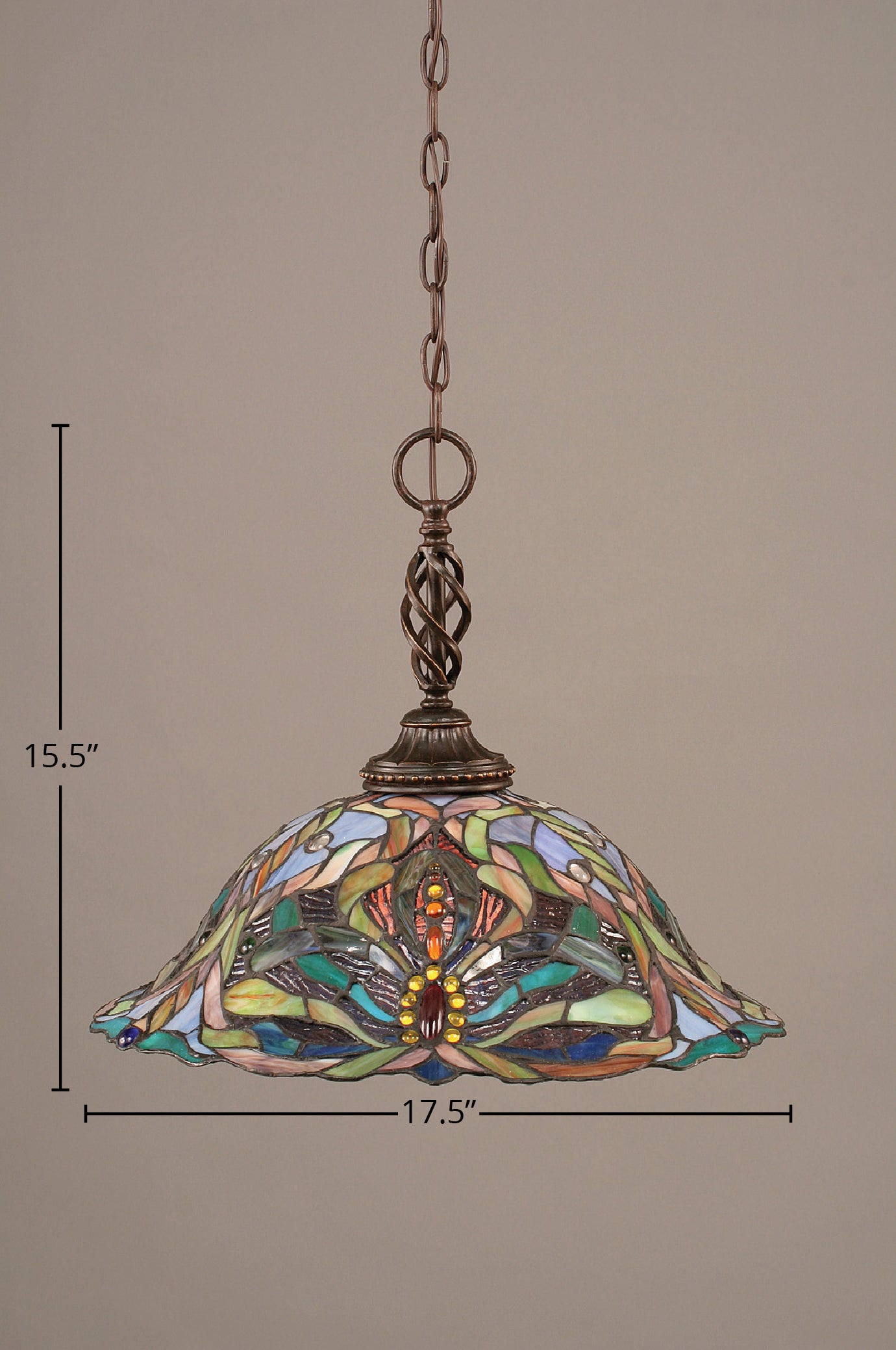 Eleganté One Light Pendant in Dark Granite with 19" Kaleidoscope Art Glass Shade