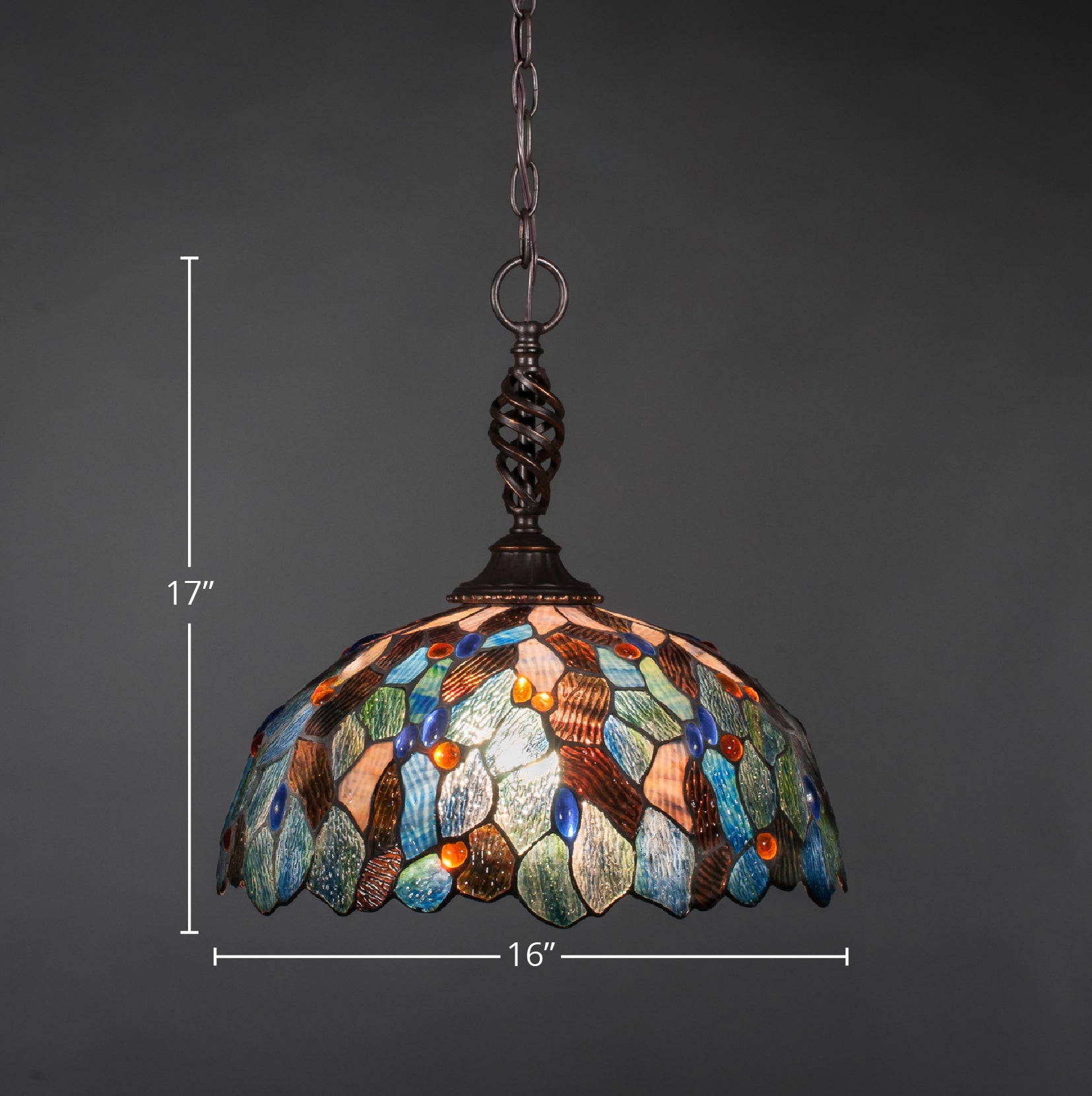 Eleganté One Light Pendant in Dark Granite with 16" Blue Mosaic Art Glass Shade