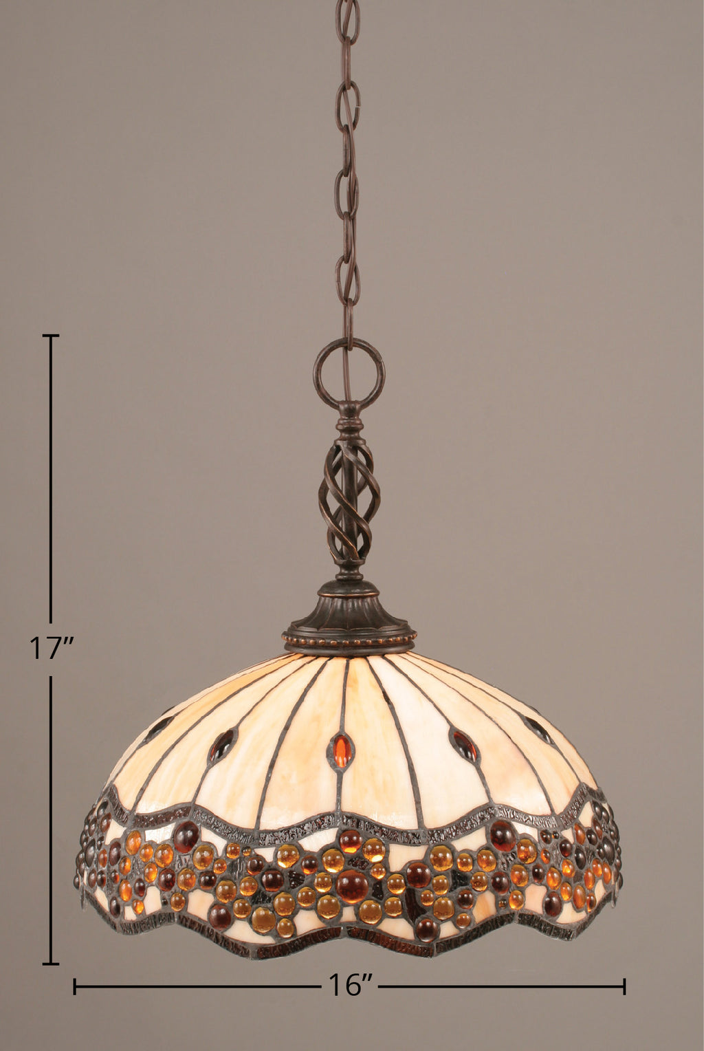 Eleganté One Light Pendant in Dark Granite with 16" Roman Jewel Art Glass Shade