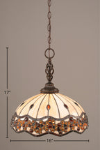 Eleganté One Light Pendant in Dark Granite with 16" Roman Jewel Art Glass Shade