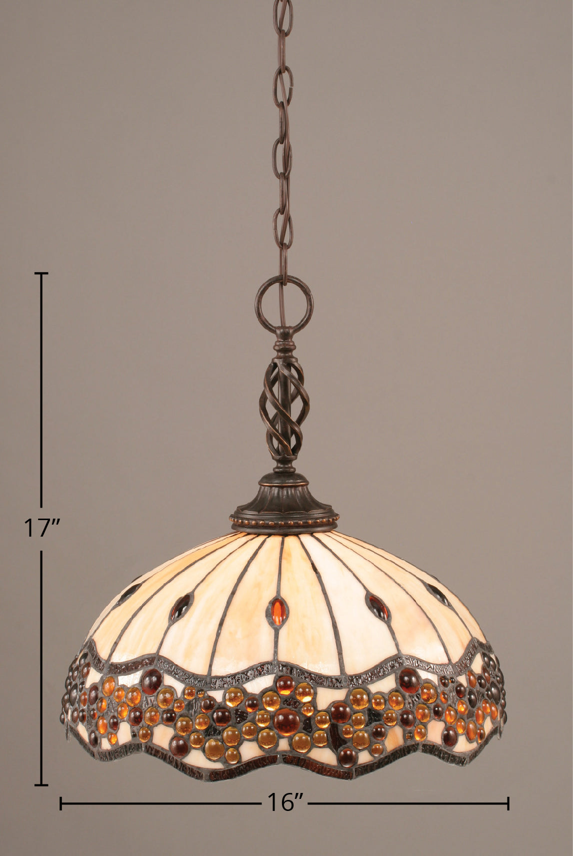Eleganté One Light Pendant in Dark Granite with 16" Roman Jewel Art Glass Shade