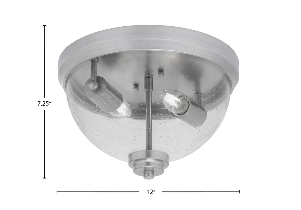 Flush Mounts Two Light Flush Mount in Brushed Nickel with Clear Bubble Shade