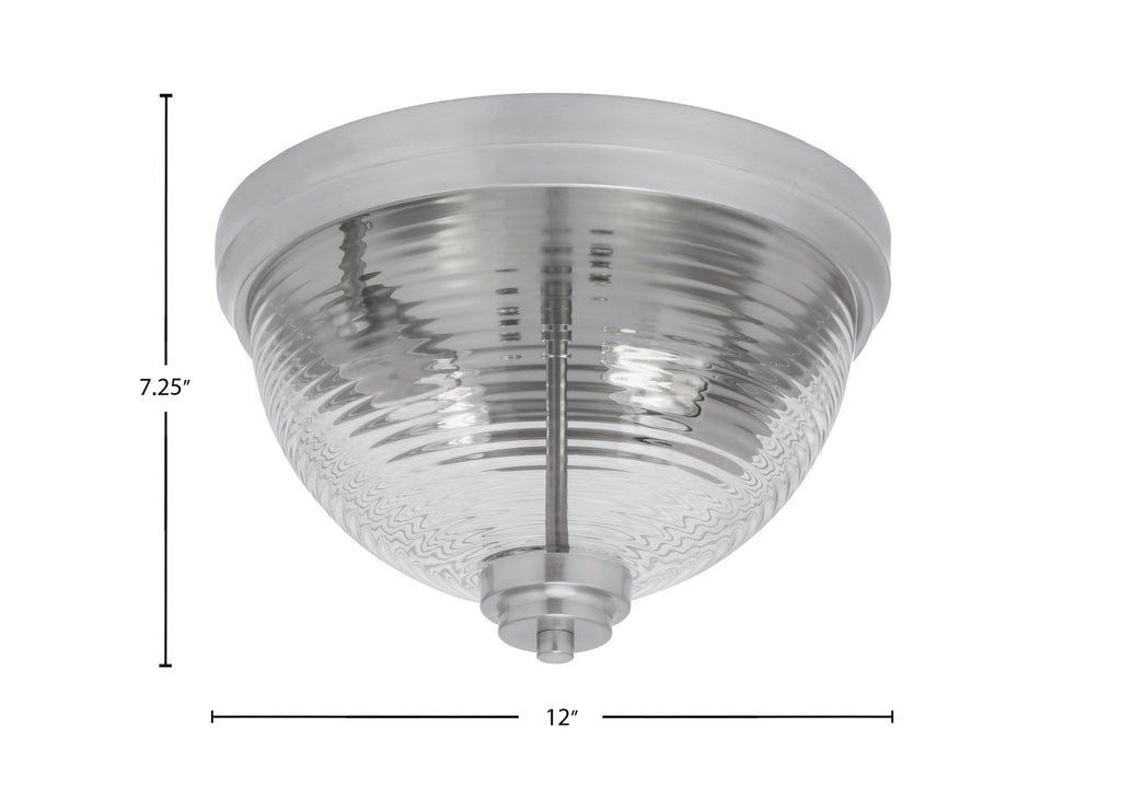 Flush Mounts Two Light Flush Mount in Brushed Nickel with Clear Ribbed Shade