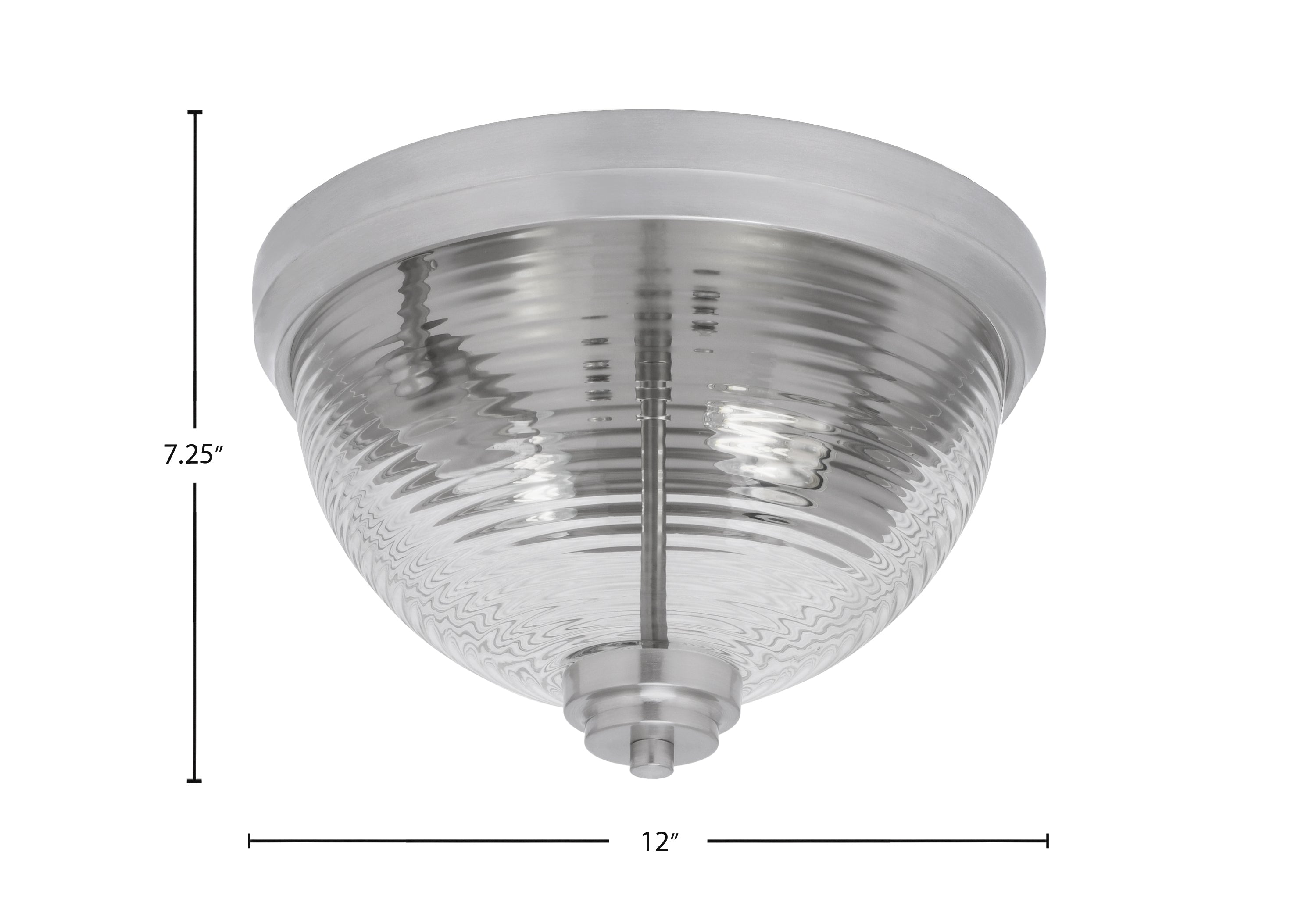 Flush Mounts Two Light Flush Mount in Brushed Nickel with Clear Ribbed Shade