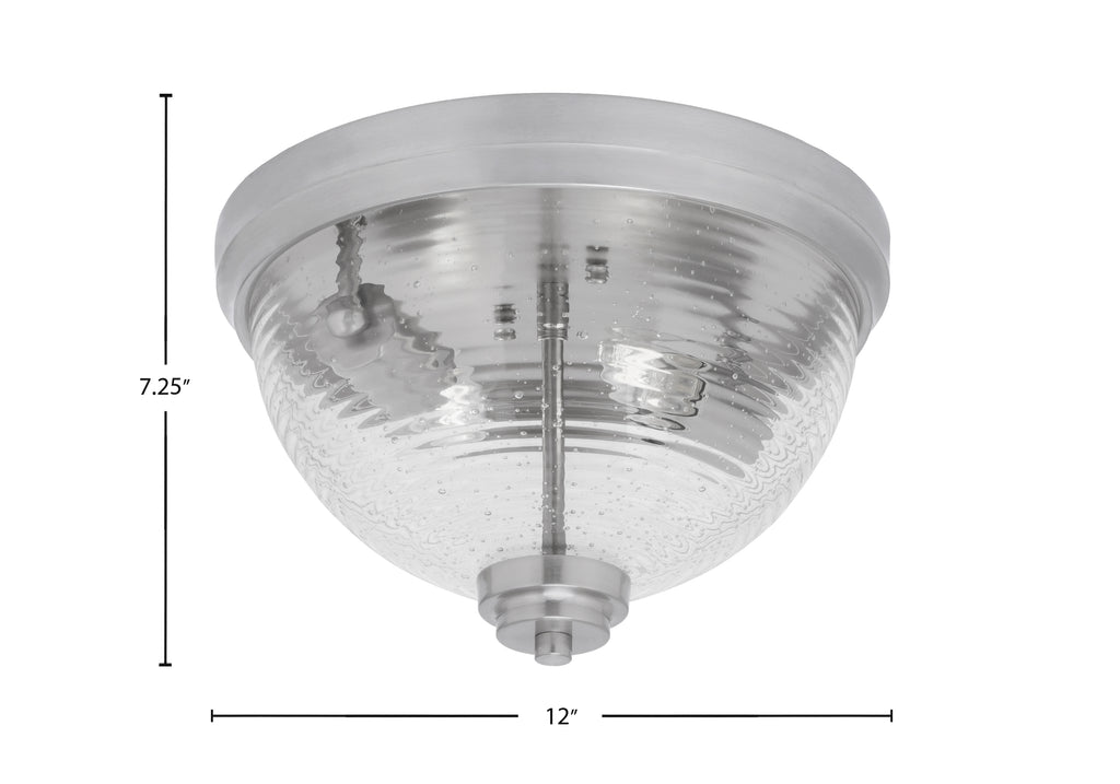 Flush Mounts Two Light Flush Mount in Brushed Nickel with Ribbed Clear Bubble Shade