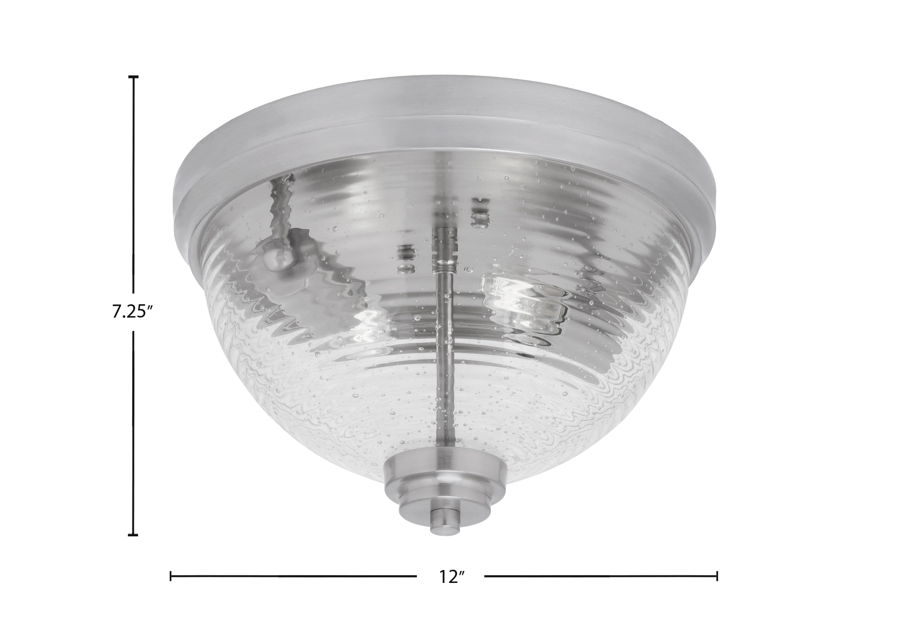 Flush Mounts Two Light Flush Mount in Brushed Nickel with Ribbed Clear Bubble Shade