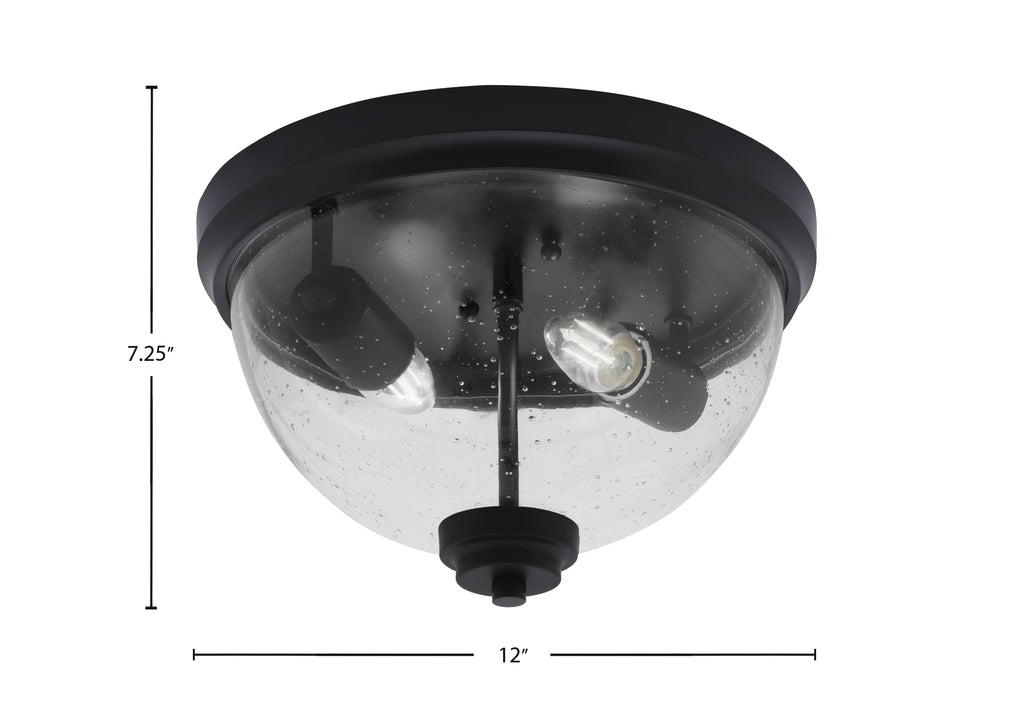 Flush Mounts Two Light Flush Mount in Matte Black with Clear Bubble Shade