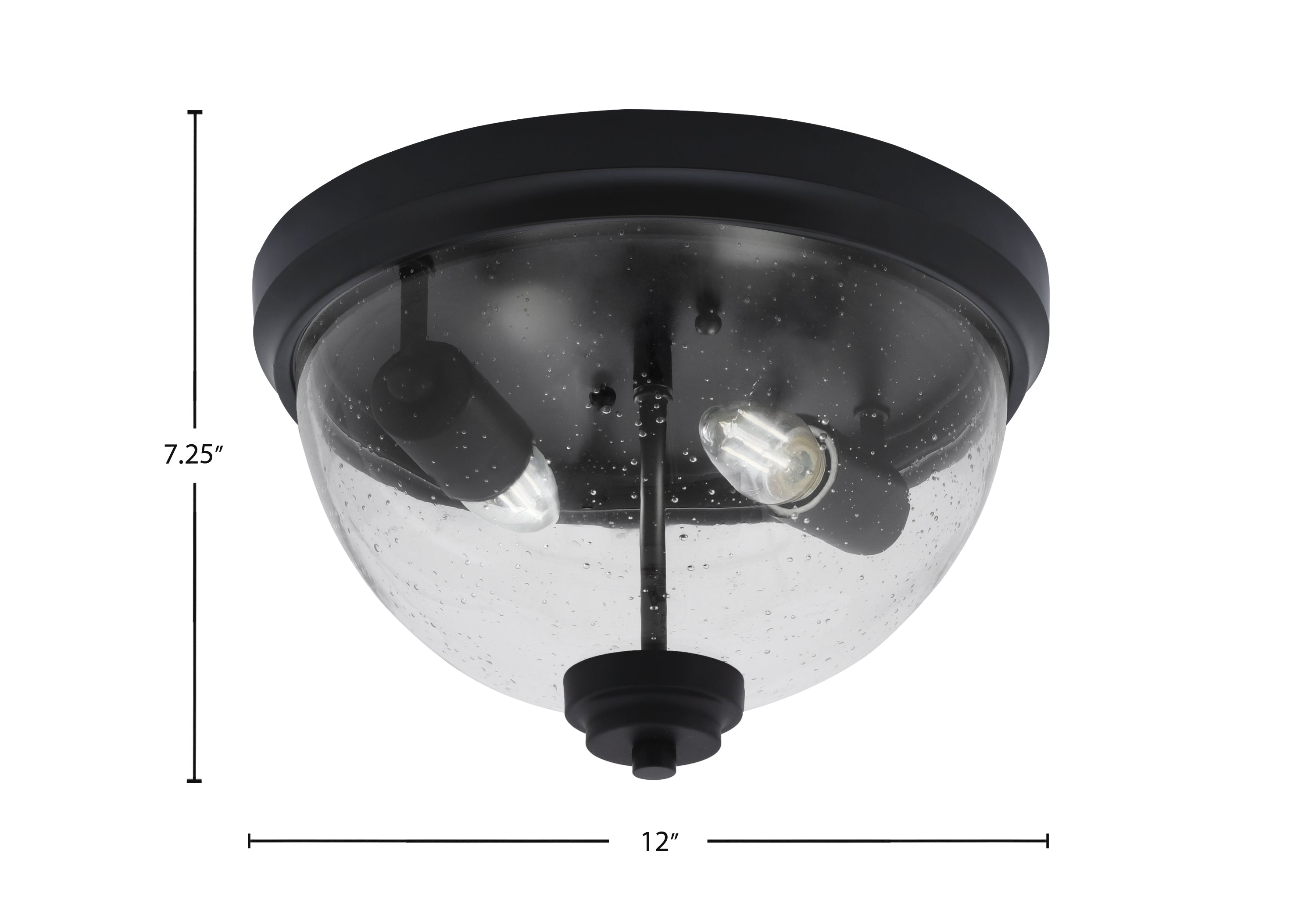 Flush Mounts Two Light Flush Mount in Matte Black with Clear Bubble Shade