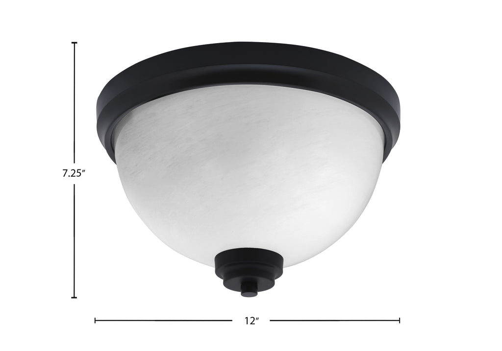 Flush Mounts Two Light Flush Mount in Matte Black with White Marble Shade