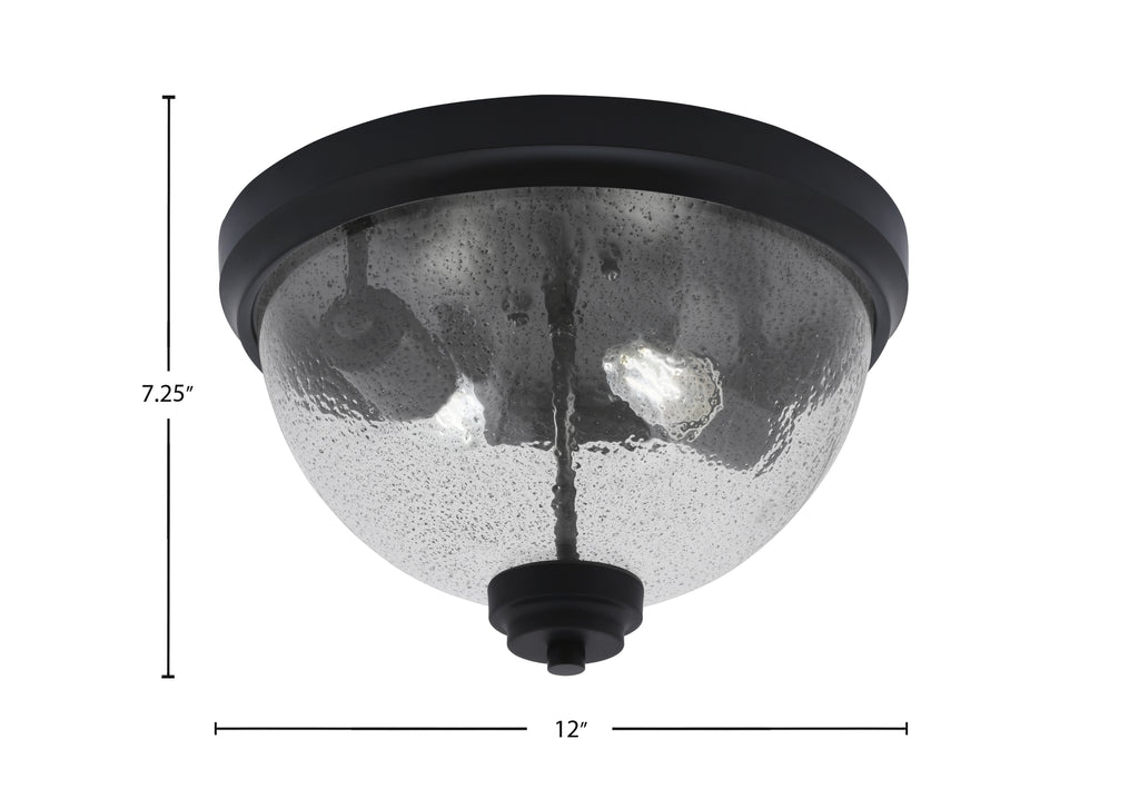 Flush Mounts Two Light Flush Mount in Matte Black with Smoke Bubble Shade
