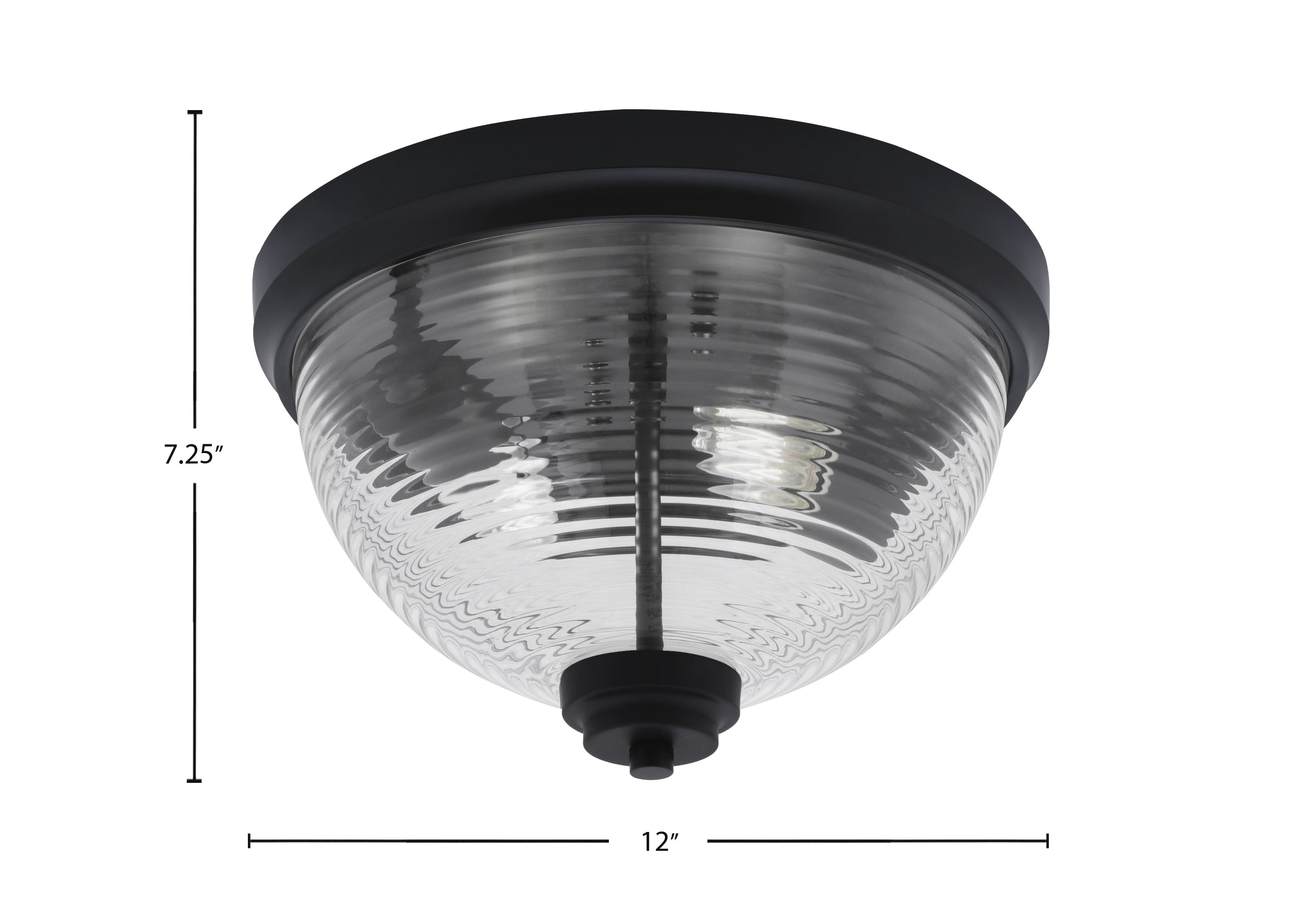 Flush Mounts Two Light Flush Mount in Matte Black with Clear Ribbed Shade