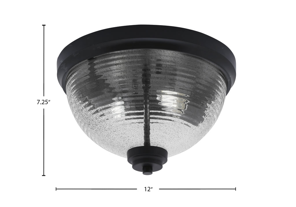 Flush Mounts Two Light Flush Mount in Matte Black with Smoke Ribbed Shade