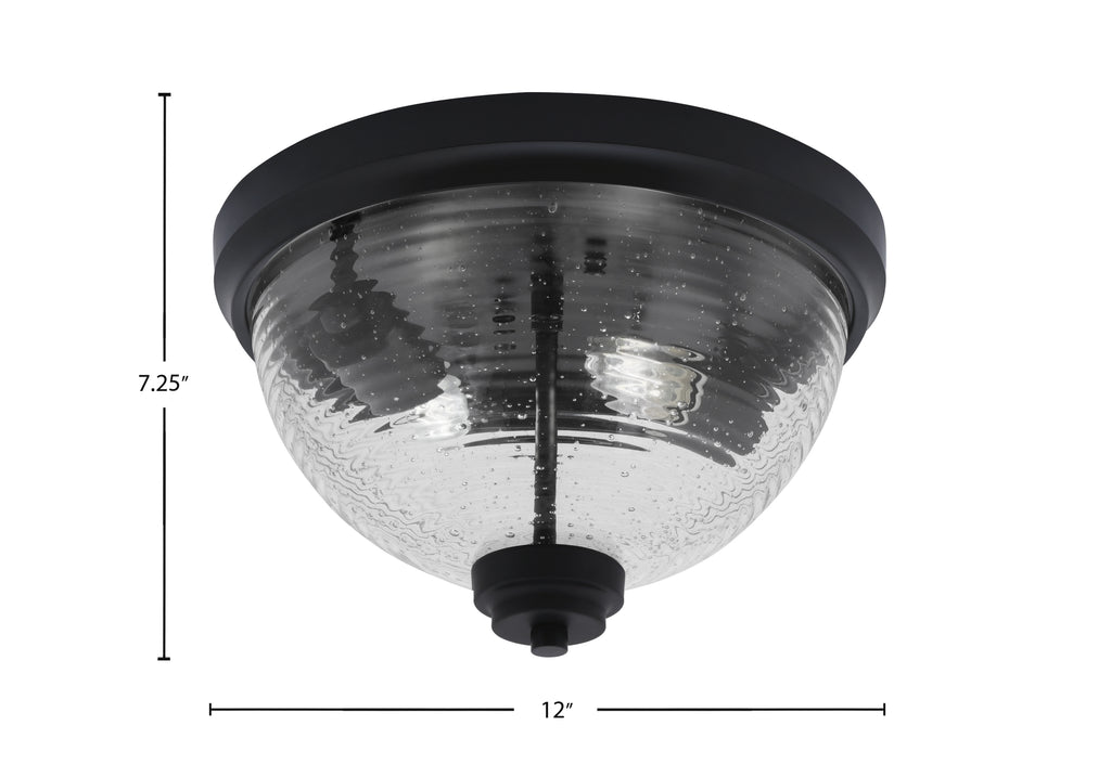 Flush Mounts Two Light Flush Mount in Matte Black with Ribbed Clear Bubble Shade