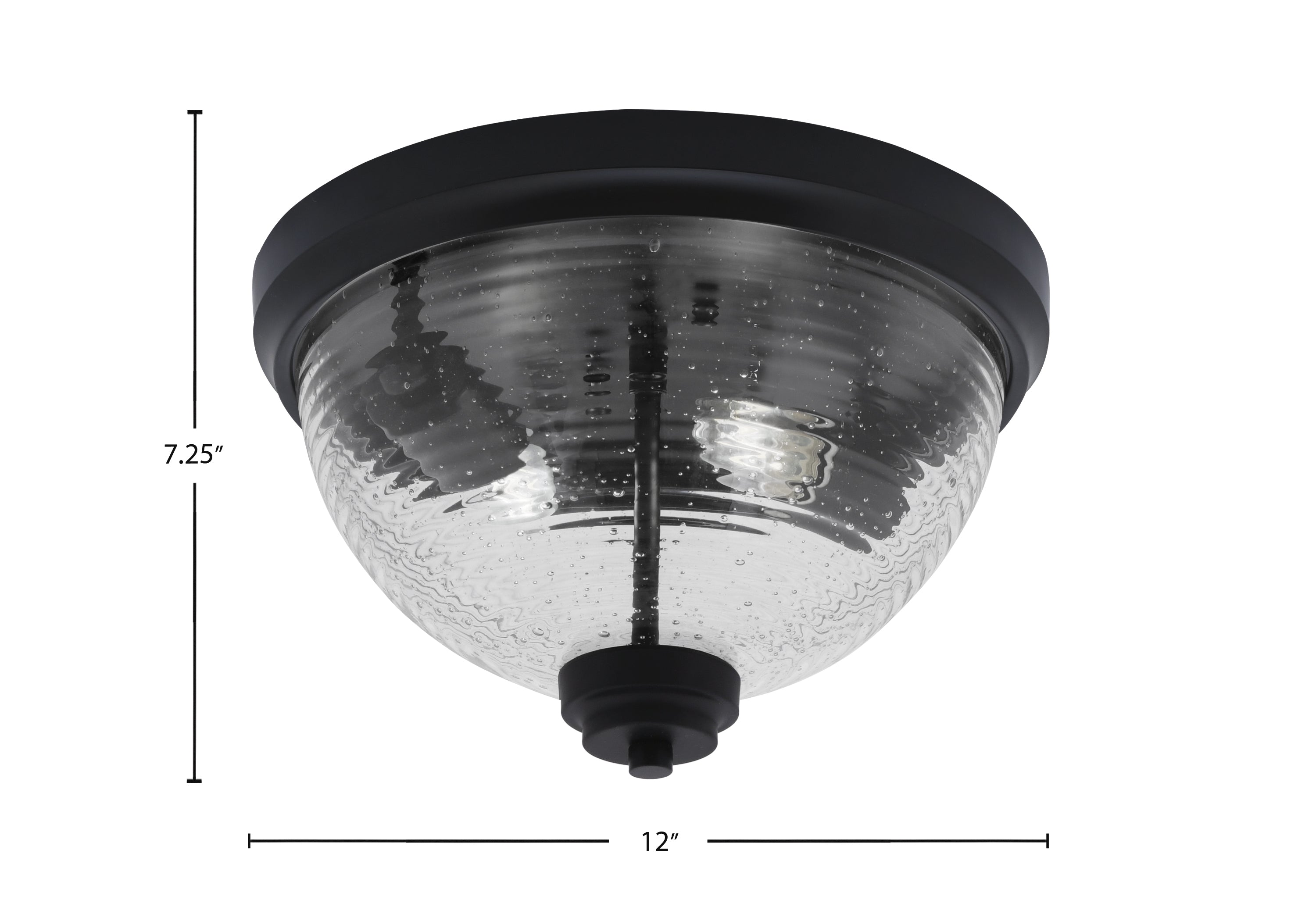 Flush Mounts Two Light Flush Mount in Matte Black with Ribbed Clear Bubble Shade