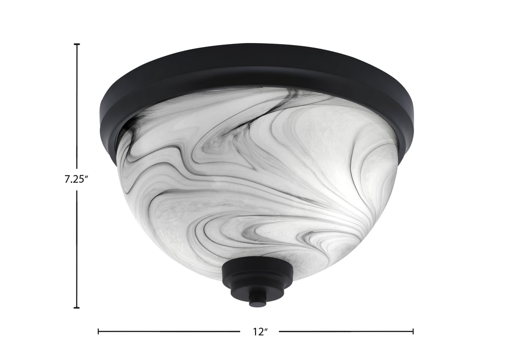 Flush Mounts Two Light Flush Mount in Matte Black with Onyx Swirl Shade