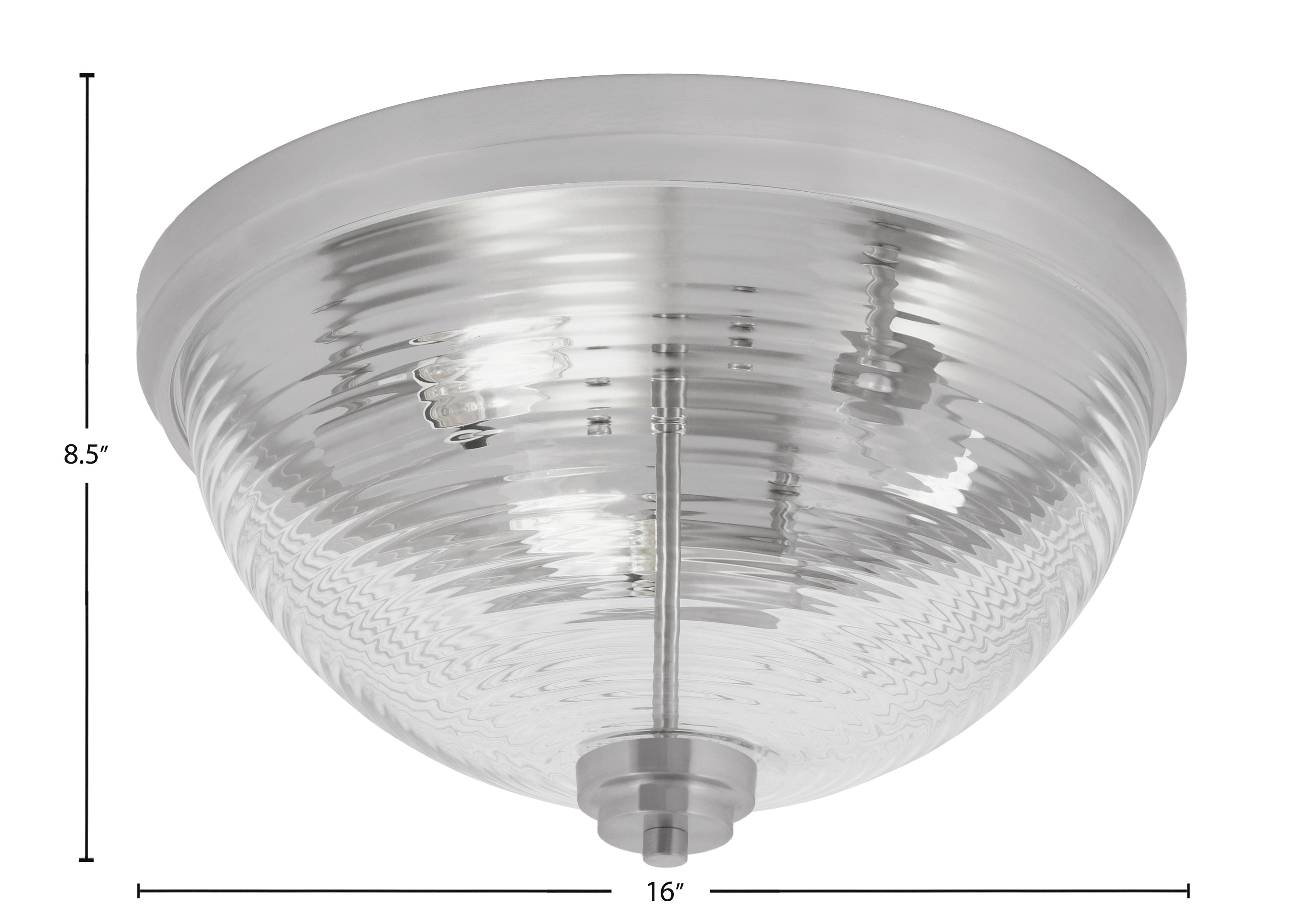 Flush Mounts Three Light Flush Mount in Brushed Nickel with Clear Ribbed Shade