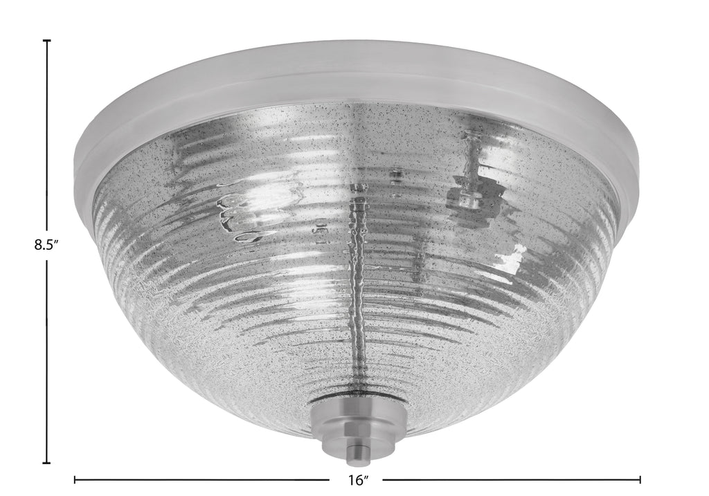 Flush Mounts Three Light Flush Mount in Brushed Nickel with Smoke Ribbed Shade