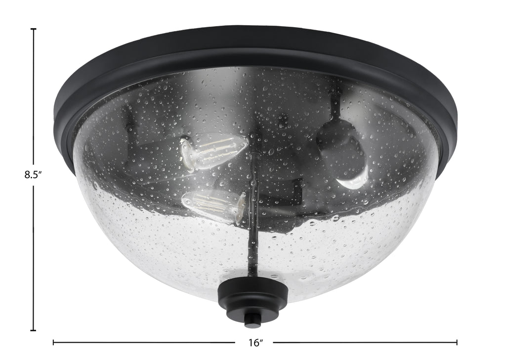 Flush Mounts Three Light Flush Mount in Matte Black with Clear Bubble Shade
