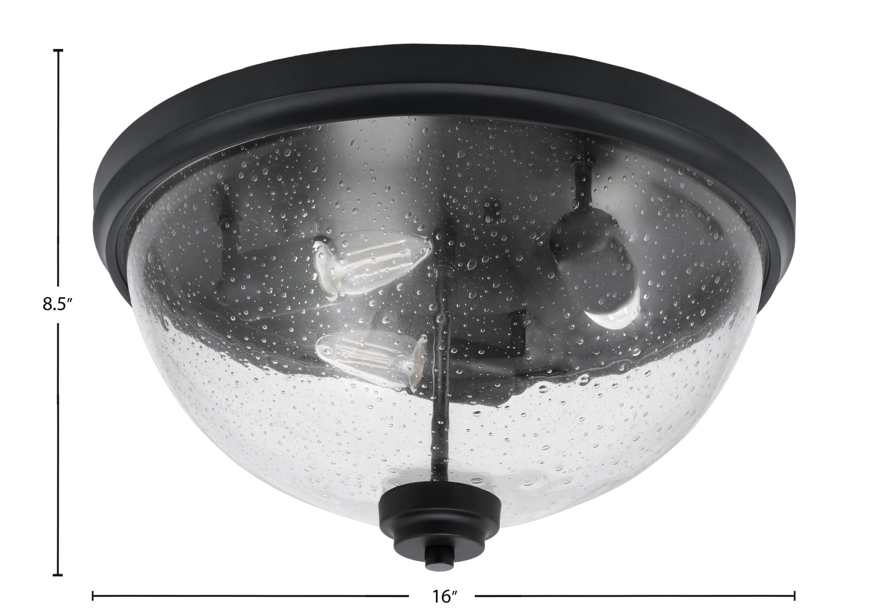 Flush Mounts Three Light Flush Mount in Matte Black with Clear Bubble Shade