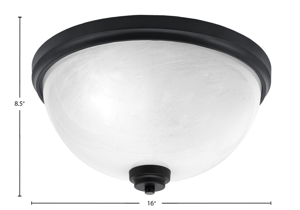 Flush Mounts Three Light Flush Mount in Matte Black with White Marble Shade