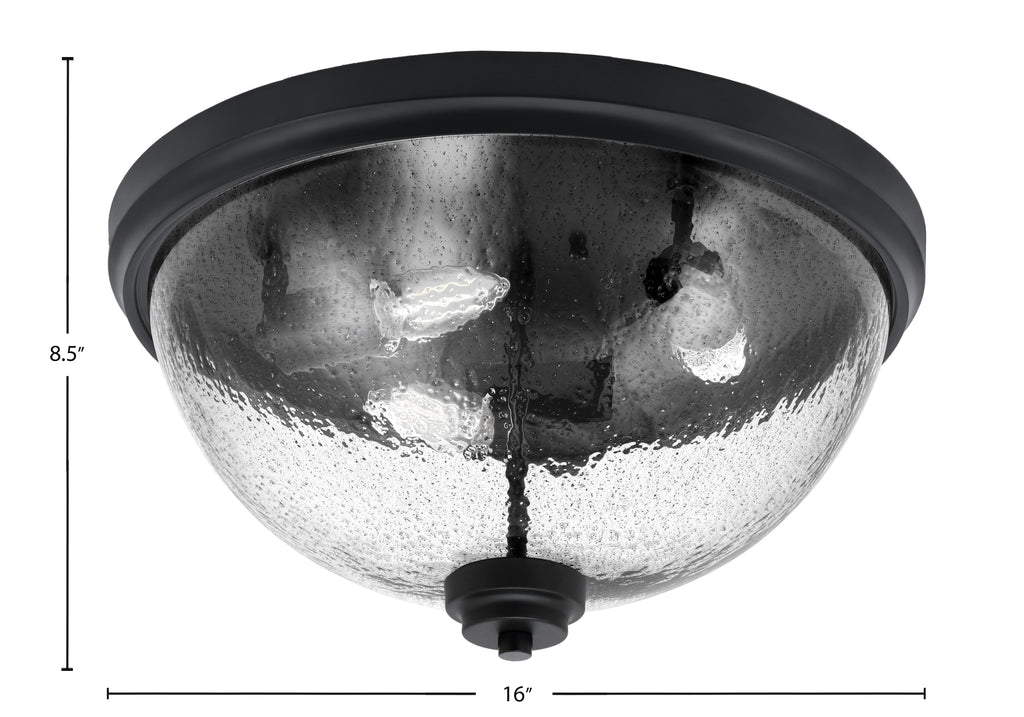 Flush Mounts Three Light Flush Mount in Matte Black with Smoke Bubble Shade