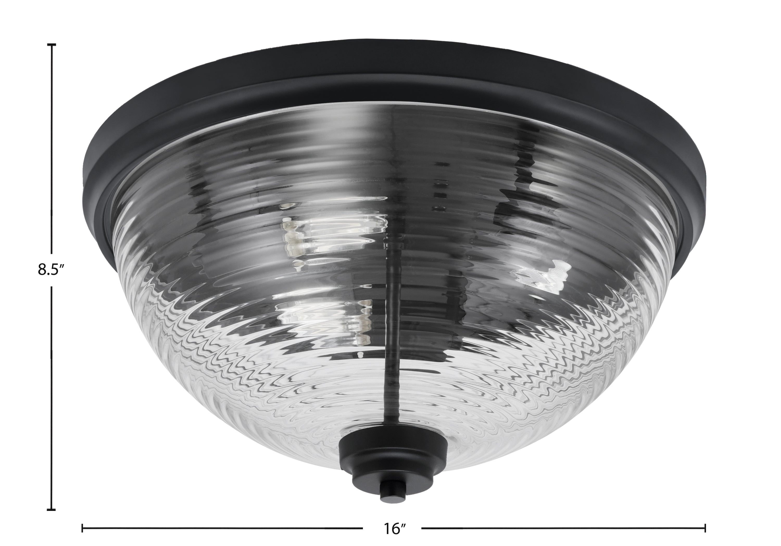 Flush Mounts Three Light Flush Mount in Matte Black with Clear Ribbed Shade