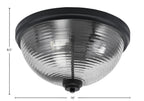 Flush Mounts Three Light Flush Mount in Matte Black with Smoke Ribbed Shade