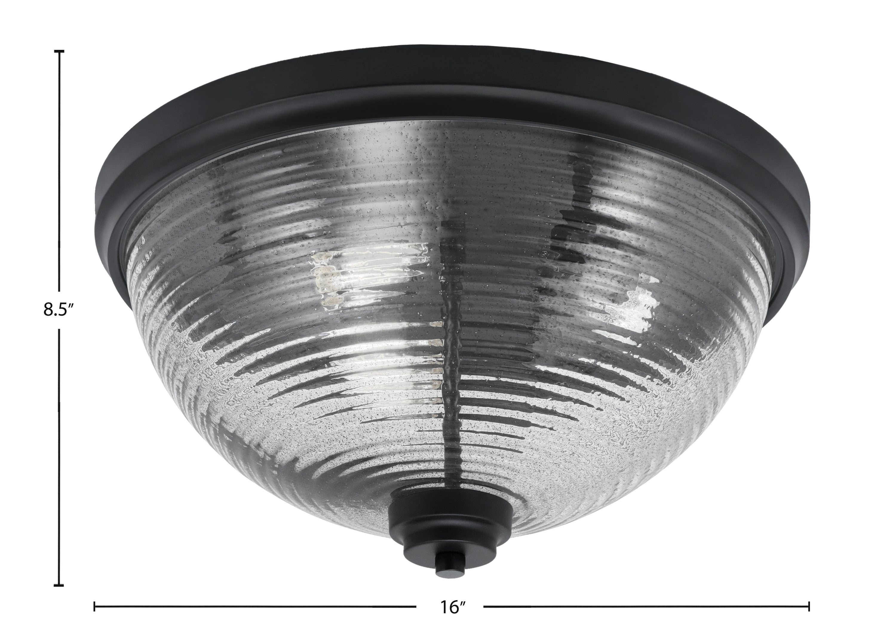 Flush Mounts Three Light Flush Mount in Matte Black with Smoke Ribbed Shade