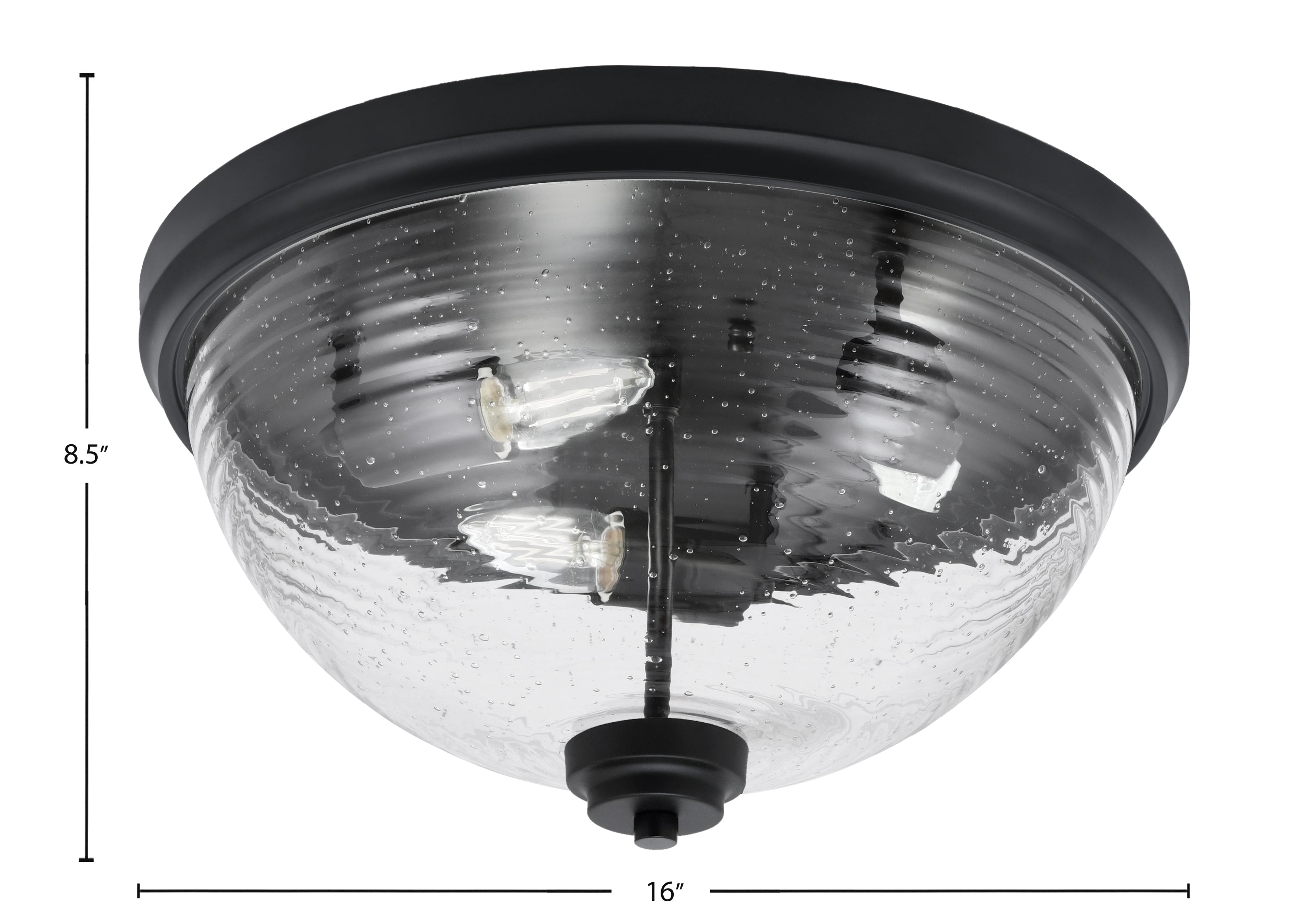 Flush Mounts Three Light Flush Mount in Matte Black with Ribbed Clear Bubble Shade