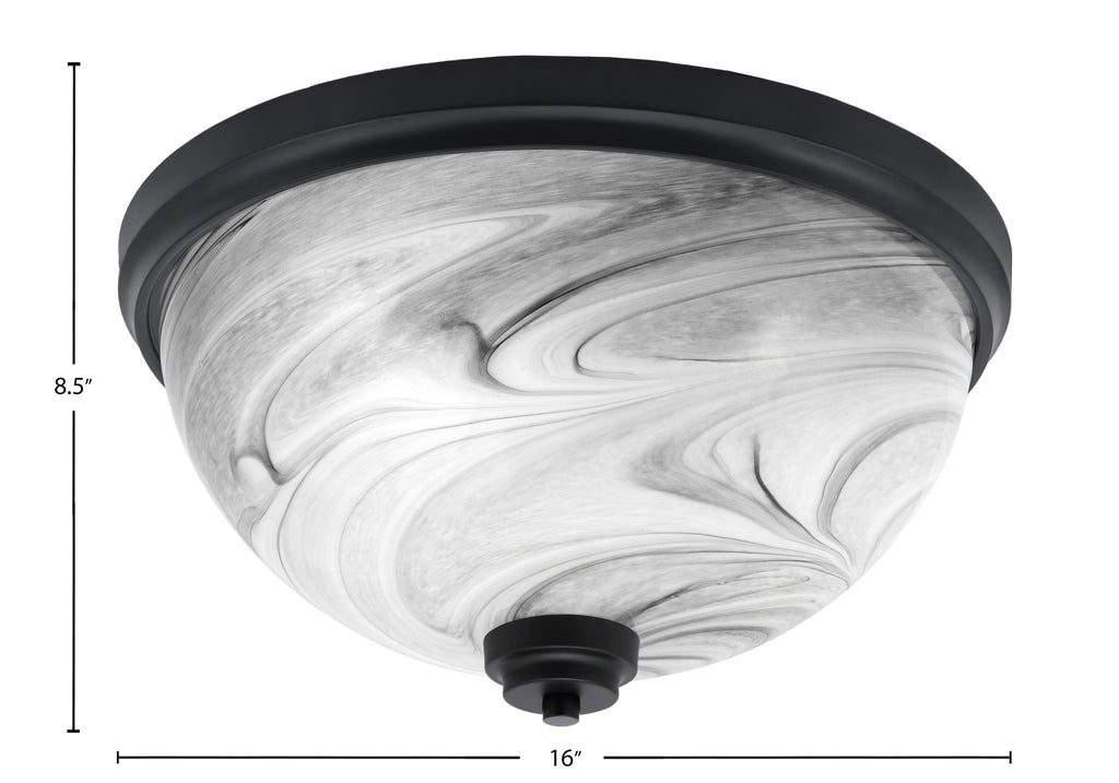 Flush Mounts Three Light Flush Mount in Matte Black with Onyx Swirl Shade