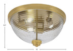 Flush Mounts Three Light Flush Mount in New Age Brass with Clear Ribbed Shade
