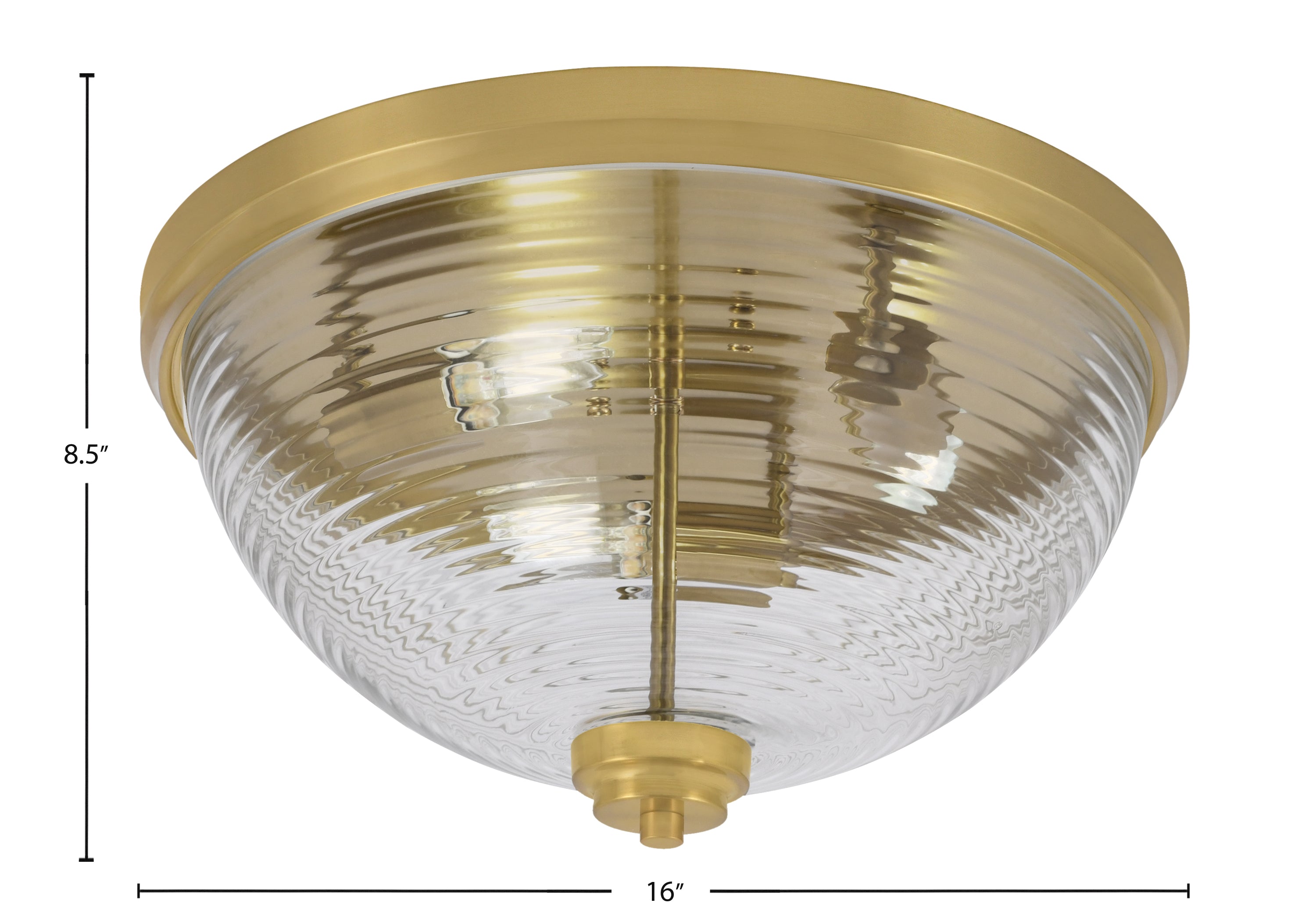 Flush Mounts Three Light Flush Mount in New Age Brass with Clear Ribbed Shade