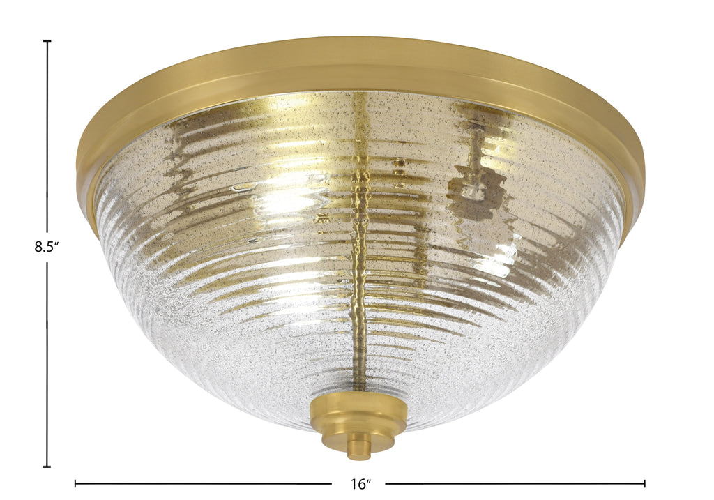 Flush Mounts Three Light Flush Mount in New Age Brass with Smoke Ribbed Shade