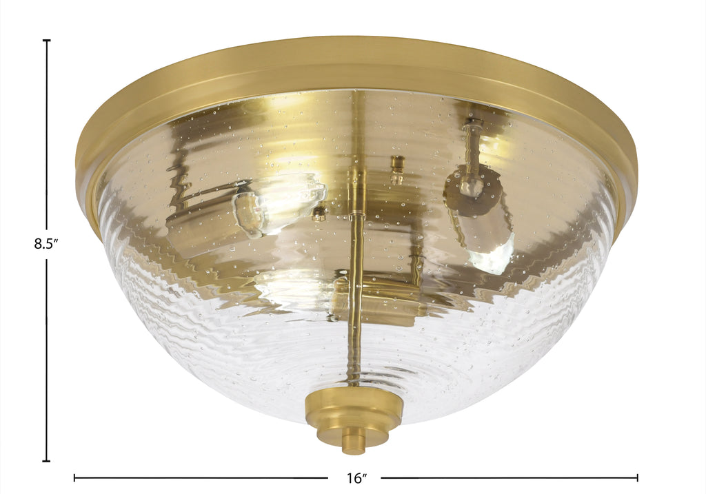 Flush Mounts Three Light Flush Mount in New Age Brass with Ribbed Clear Bubble Shade