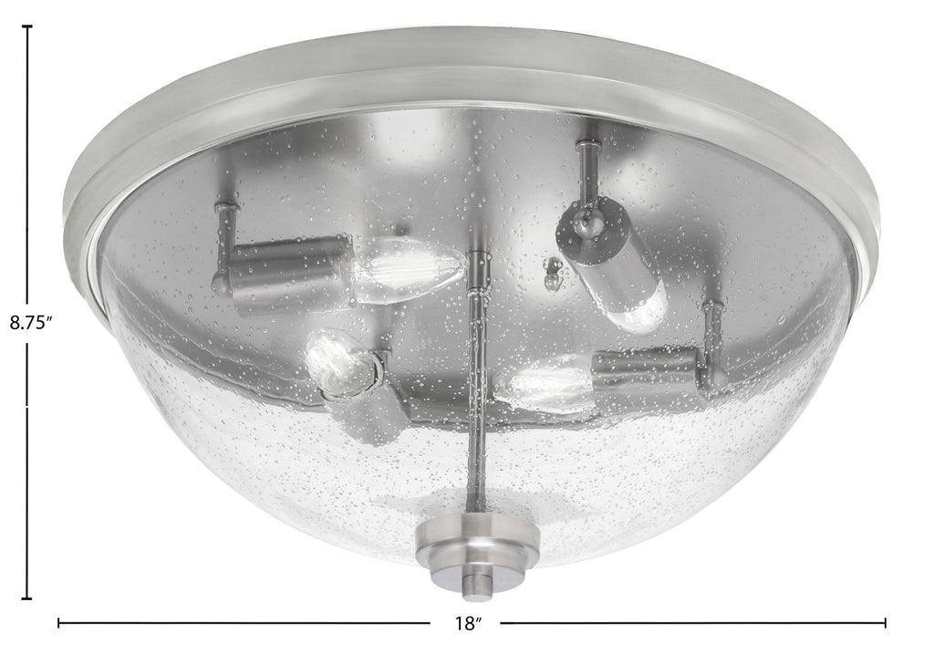 Flush Mounts Four Light Flush Mount in Brushed Nickel with Clear Bubble Shade