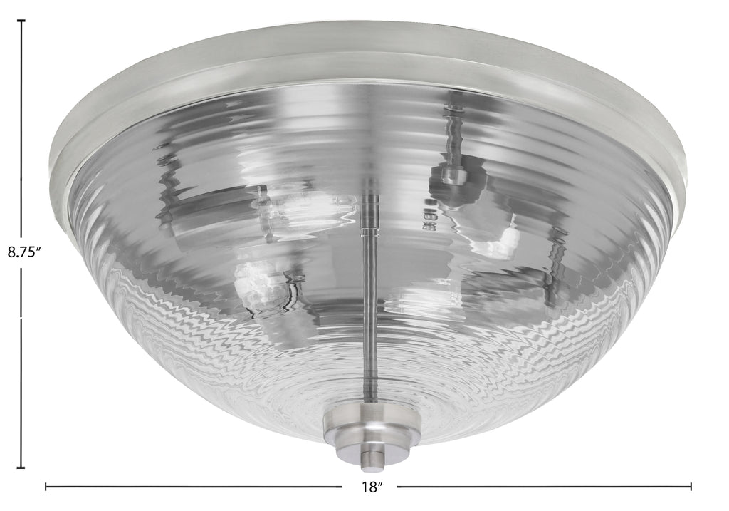 Flush Mounts Four Light Flush Mount in Brushed Nickel with Clear Ribbed Shade