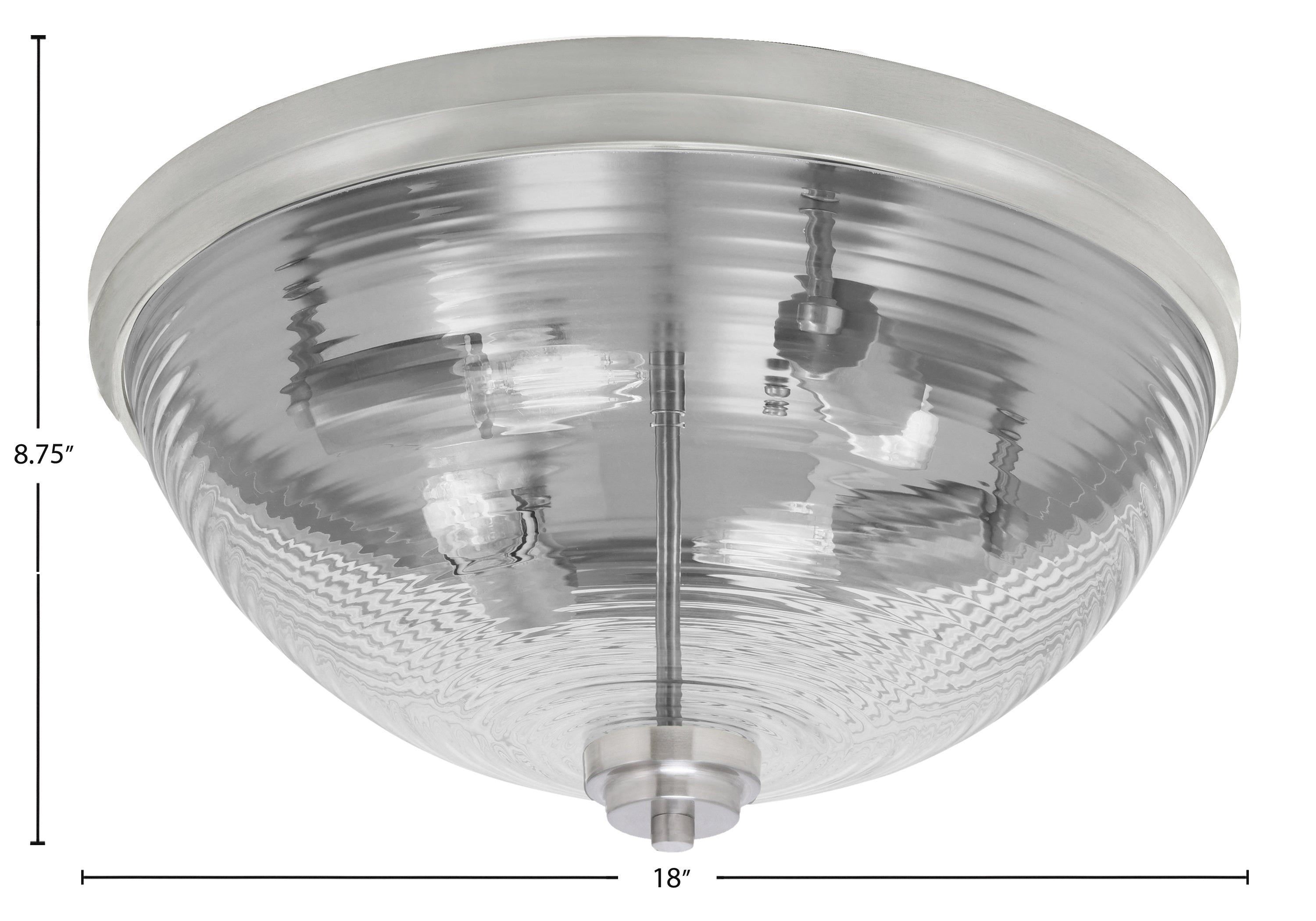 Flush Mounts Four Light Flush Mount in Brushed Nickel with Clear Ribbed Shade