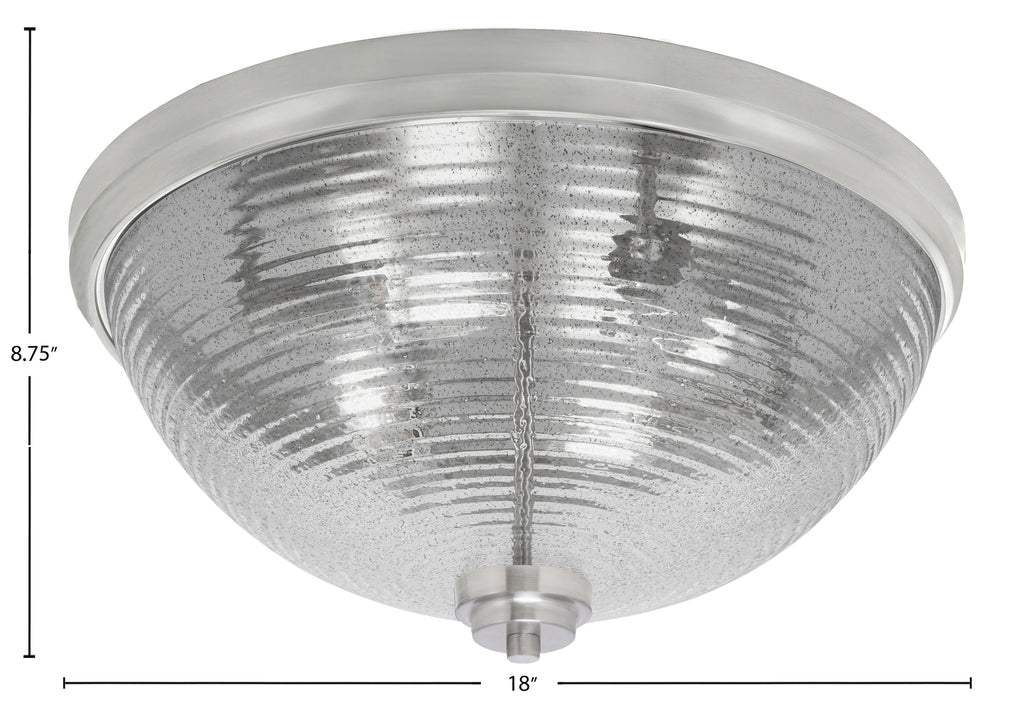 Flush Mounts Four Light Flush Mount in Brushed Nickel with Smoke Ribbed Shade