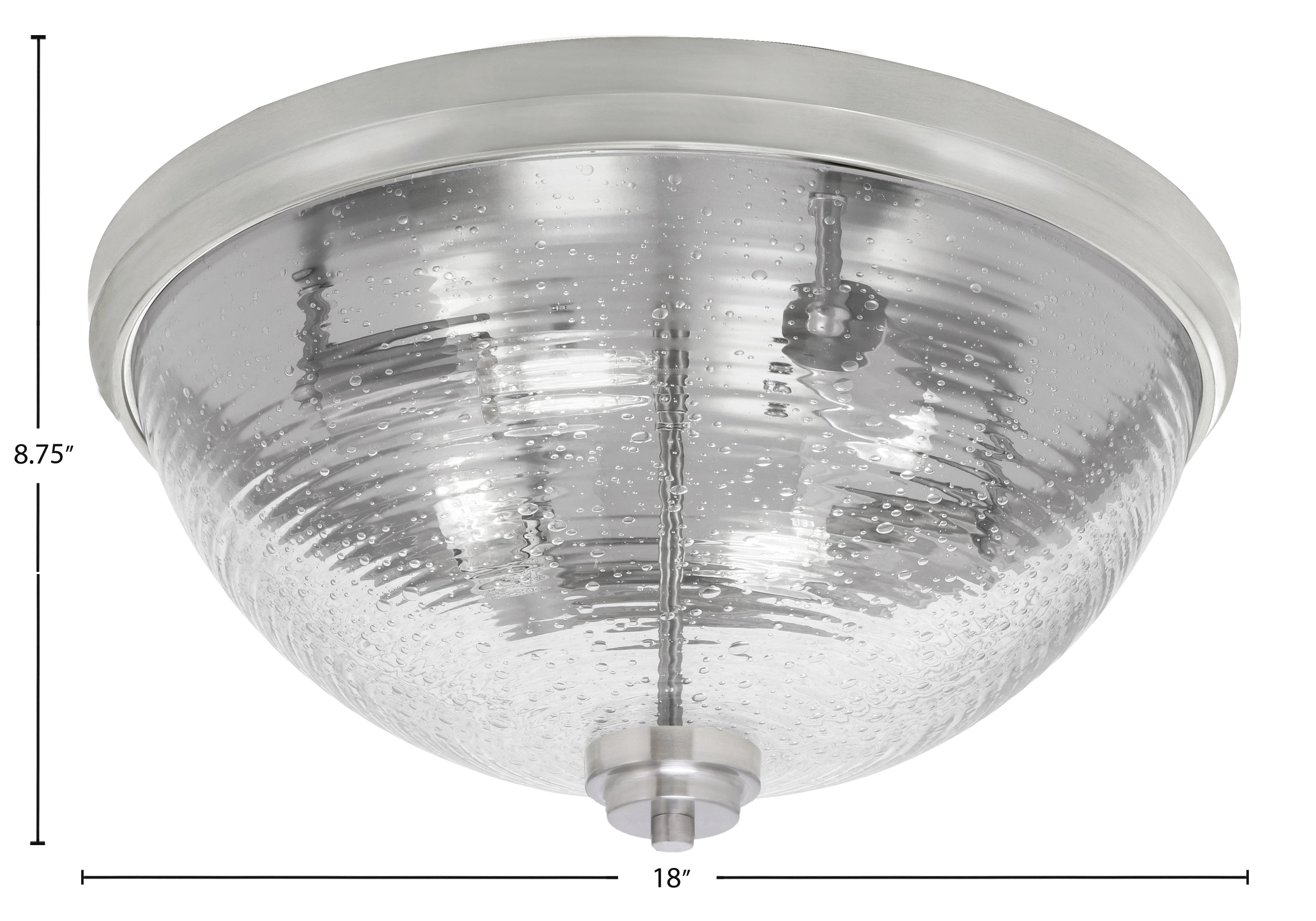 Flush Mounts Four Light Flush Mount in Brushed Nickel with Ribbed Clear Bubble Shade