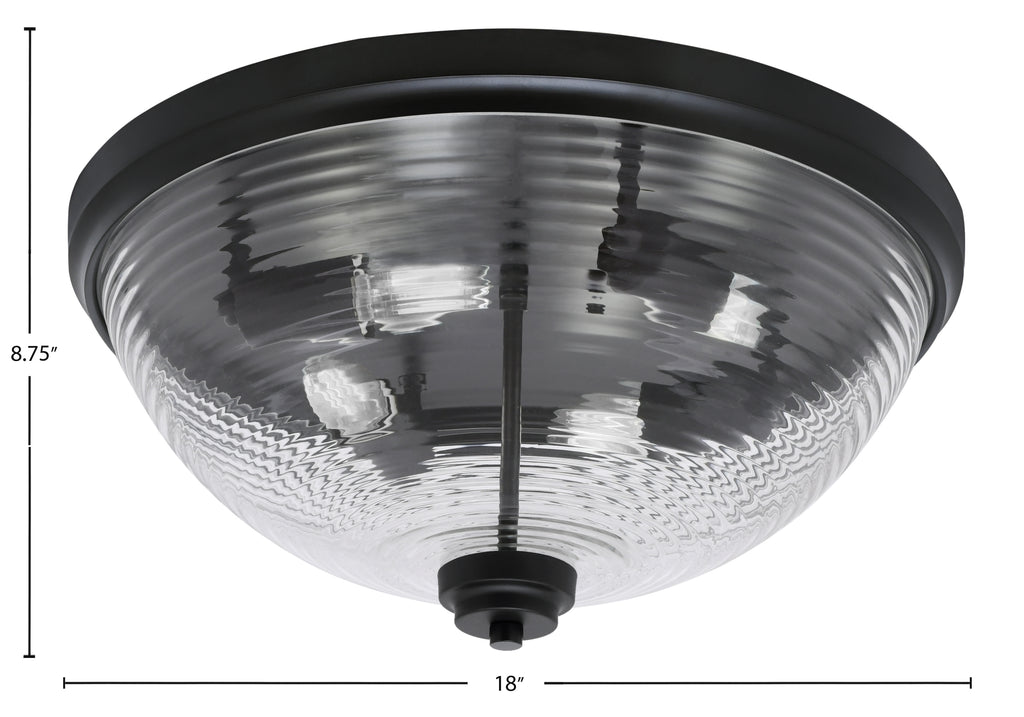 Flush Mounts Four Light Flush Mount in Matte Black with Clear Ribbed Shade