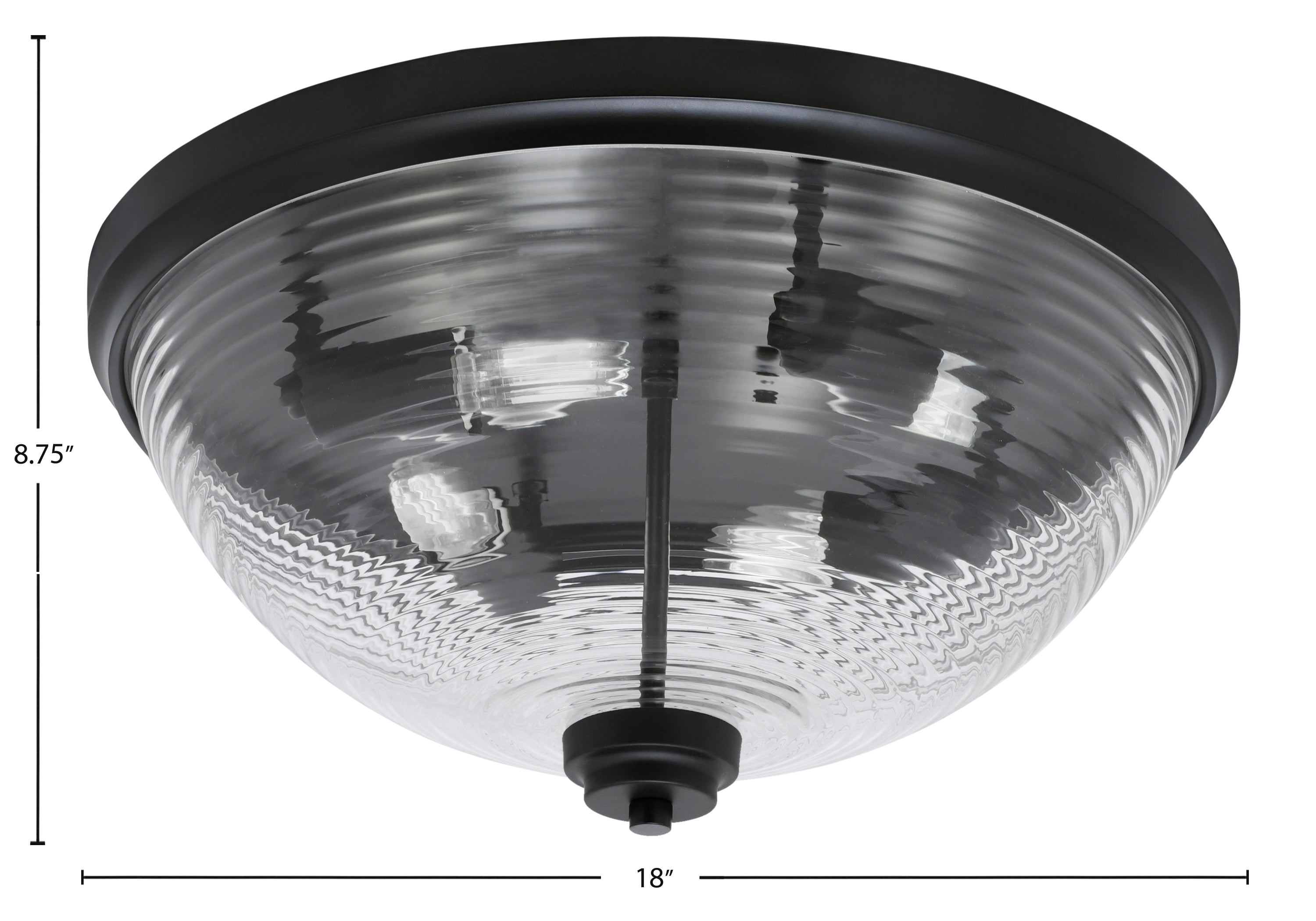 Flush Mounts Four Light Flush Mount in Matte Black with Clear Ribbed Shade