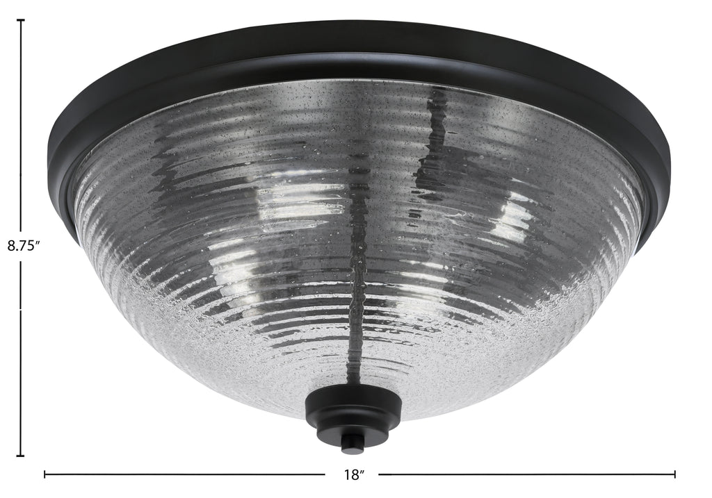 Flush Mounts Four Light Flush Mount in Matte Black with Smoke Ribbed Shade