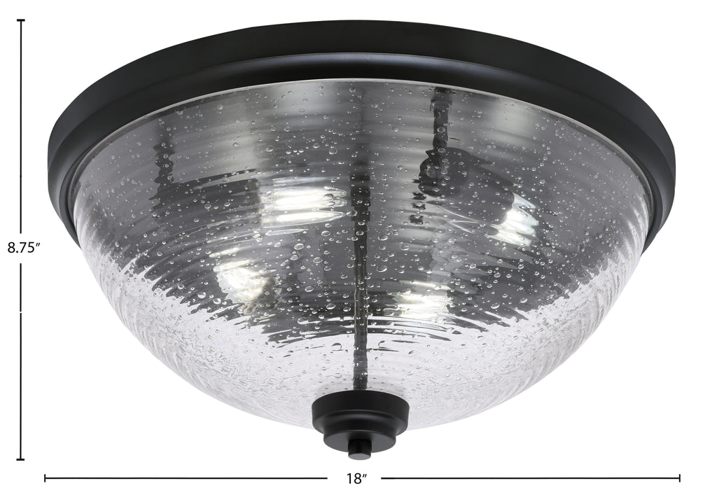 Flush Mounts Four Light Flush Mount in Matte Black with Ribbed Clear Bubble Shade