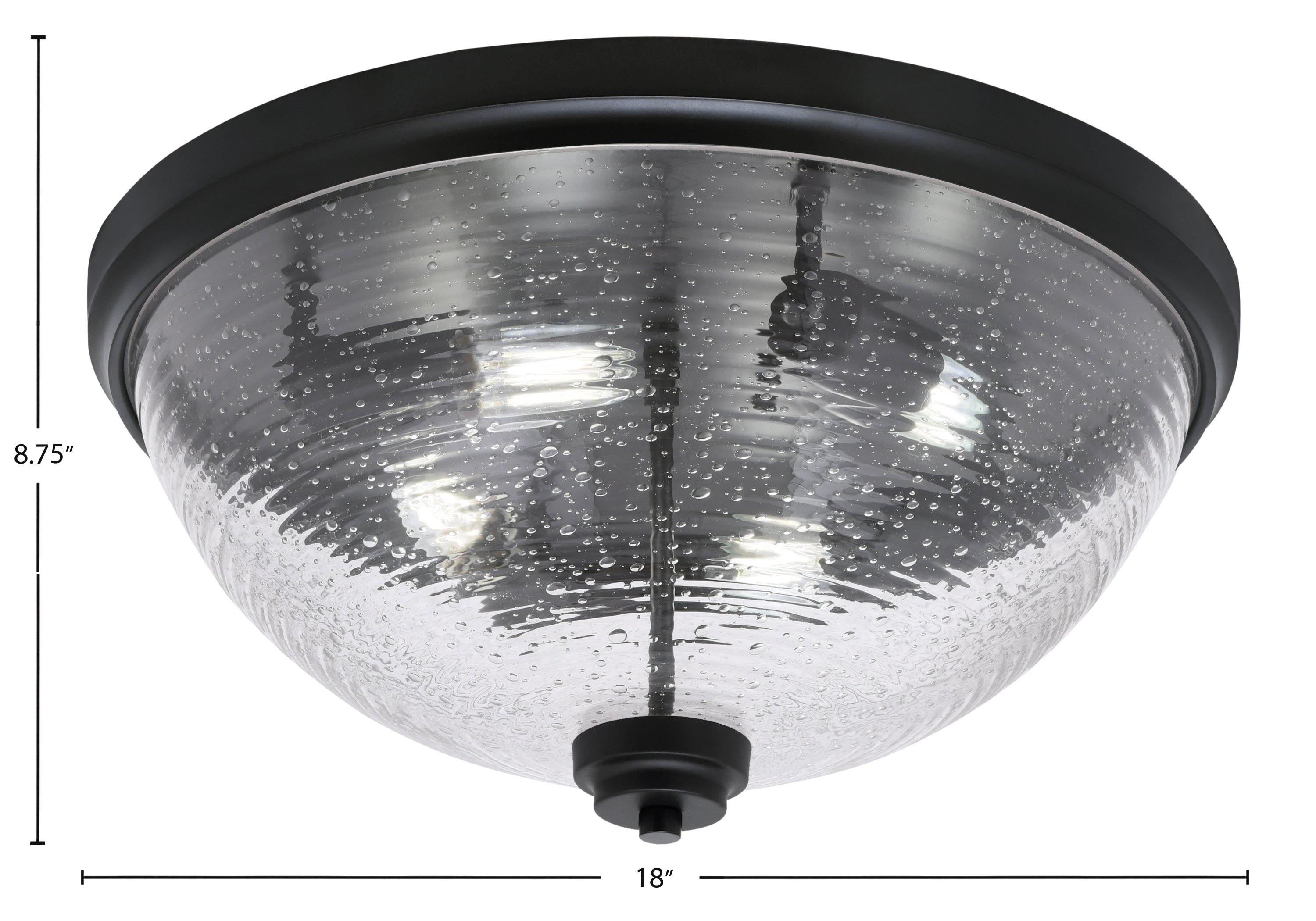 Flush Mounts Four Light Flush Mount in Matte Black with Ribbed Clear Bubble Shade