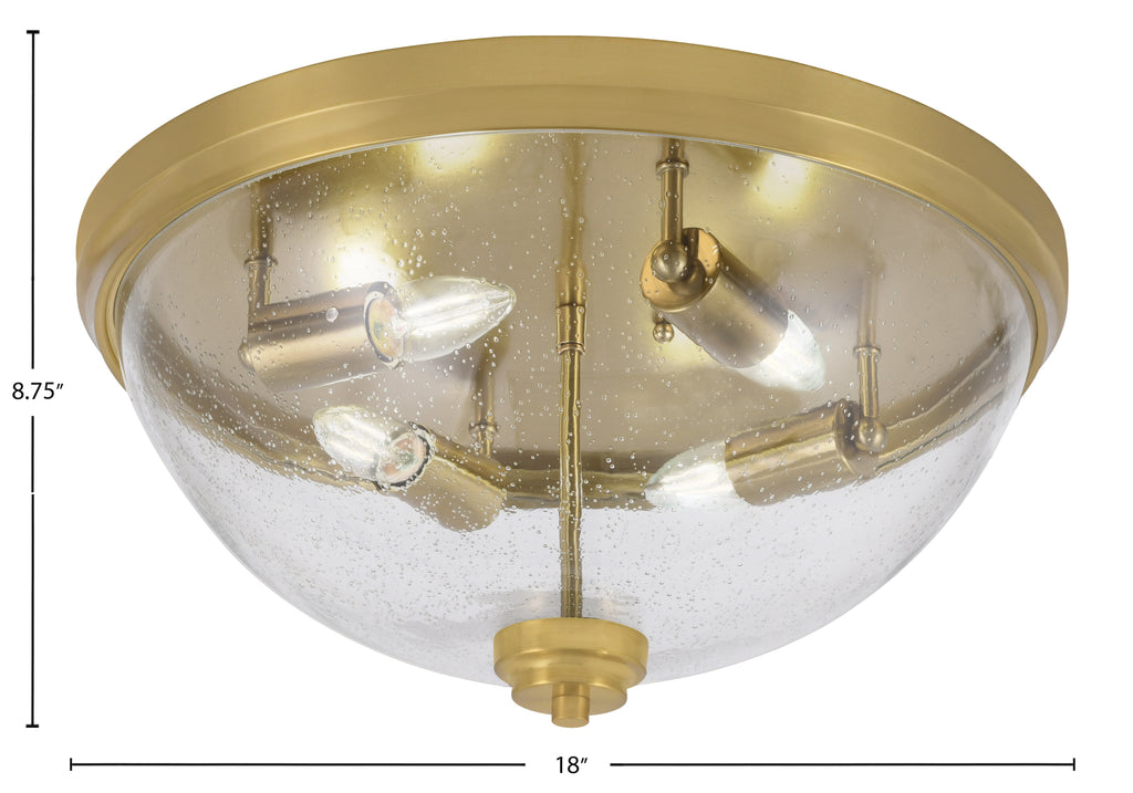 Flush Mounts Four Light Flush Mount in New Age Brass with Clear Bubble Shade